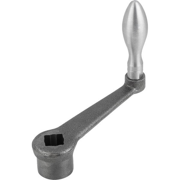 Crank Handle To DIN 469 Square Socket Sw=14 +0, 3, A=125, H=120, Form:D Mach Handle Revol, Grey Cast, Kipp, Mfr#: K0685.212X14